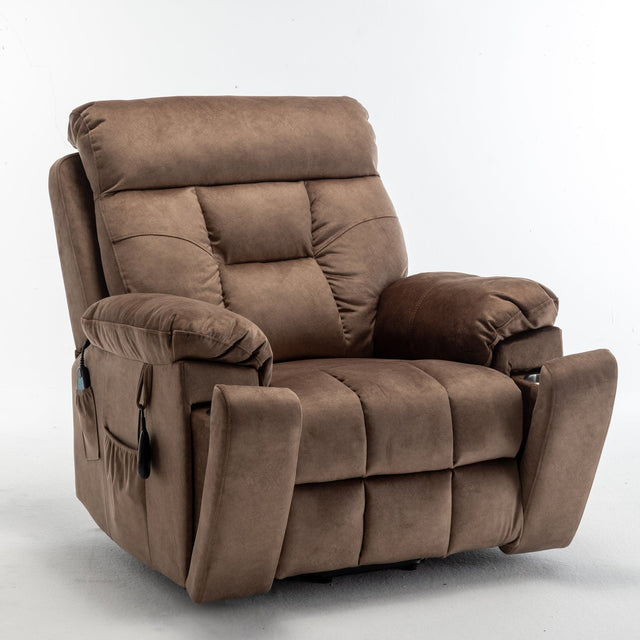 Front. Boyel Living - Oversize 26in Wide Power Lift Recliner Elderly 8 Massage Points Lumbar Heating German OKIN Motor Hidden Cup Holder - Antique brown.