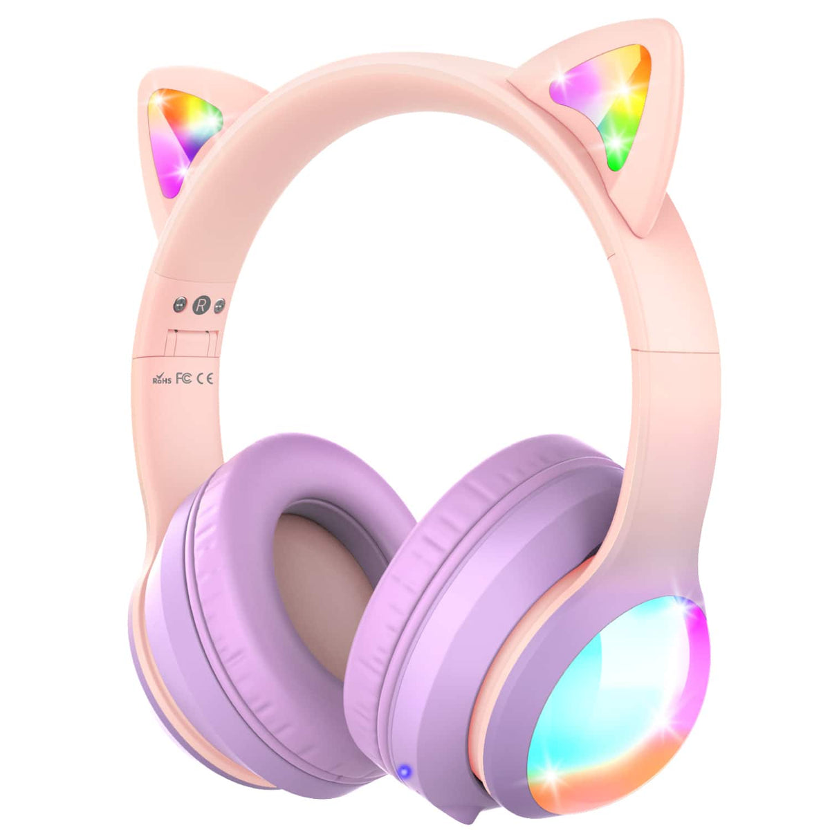 FosPower - Kids Headphones Wireless, Kids Bluetooth headphones with Cord, Over Ear Cat Ear Wired Headphones - Pink