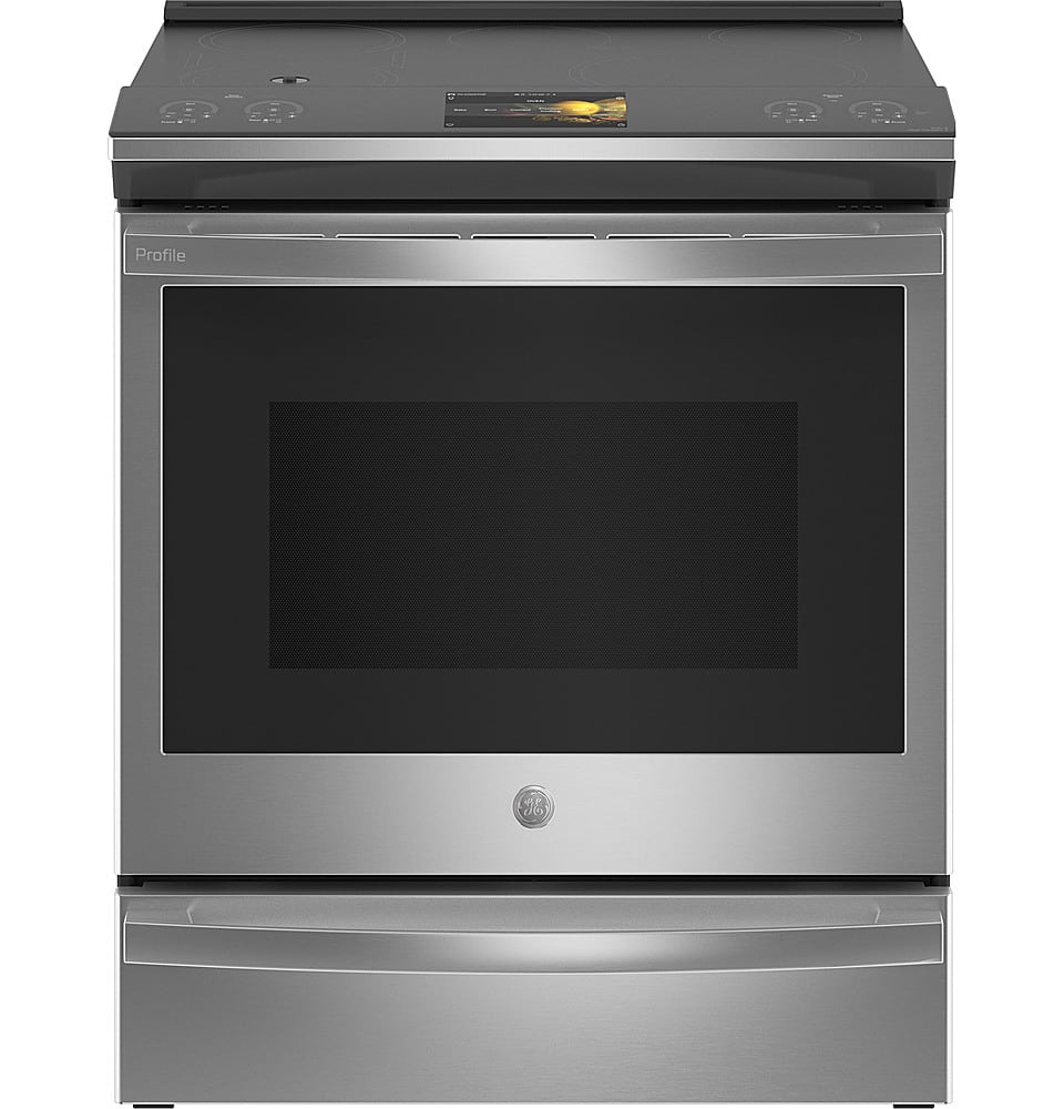 GE Profile - 30 in. Wide 5 Elements 5.3 Cu. Ft. Slide-In Electric Induction True Convection Range with No Preheat Air Fry and Wi-Fi - Stainless Steel