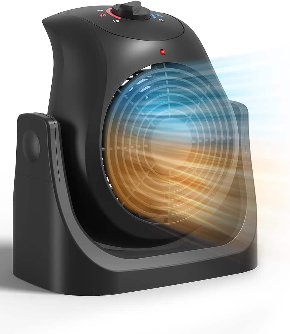 Yardgrace - 2-in-1 Portable Heater Fan Desk Air Circulator 45 Tilt 2 Speeds 1500W Overheat Protection Small Home Office - Black