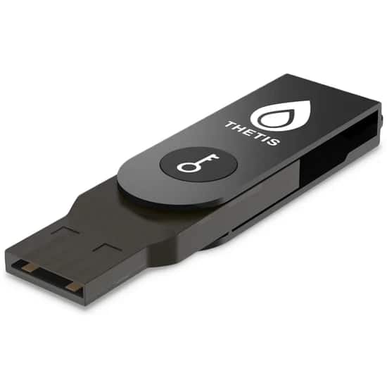 Front. THETIS - Thetis FIDO2 Security Key – Passwordless 2FA USB-A, FIDO2/U2F for Windows/Chrome/Linux, Foldable Aluminum, Portable - Black.