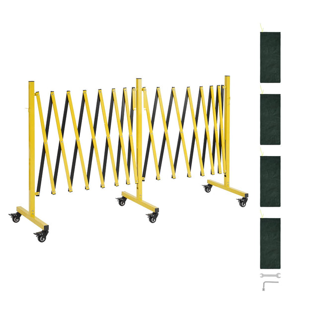 Front. VEVOR - Double Expandable Barricades, 25FT Industrial Safety Barriers, Flexible Mobile Barricade with Locking Casters - Yellow.