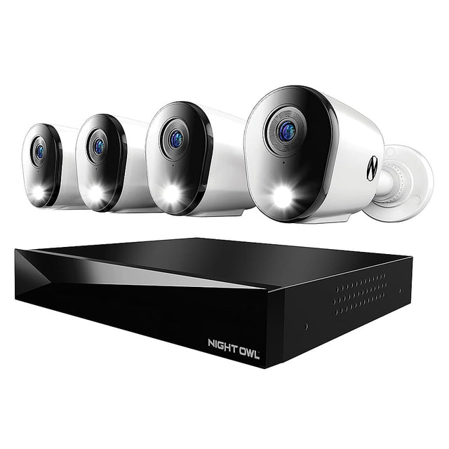 Front. Night Owl - 12 Channel 4 Camera Indoor/Outdoor Wired 4K 1TB DVR Security System with 2-way Audio - Black/White.