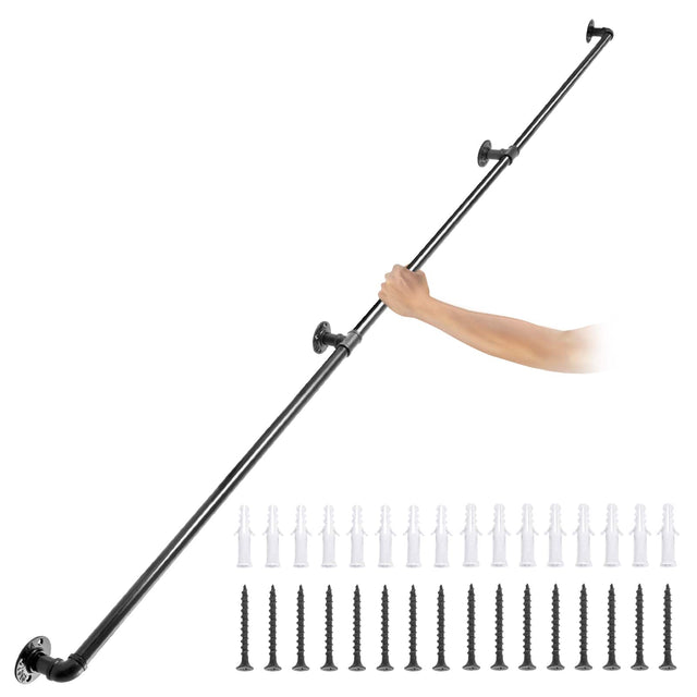 Front. VEVOR - Pipe Stair Handrail, 9FT Staircase Handrail, 440LBS Load Capacity Carbon Steel Pipe Handrail, Industrial Pipe Handrail - Black.