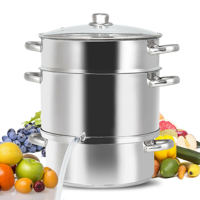 Front. Costway - Costway 11-Quart Stainless Fruit Juicer Steamer Stove Top w/ Tempered Glass Lid - Sliver.