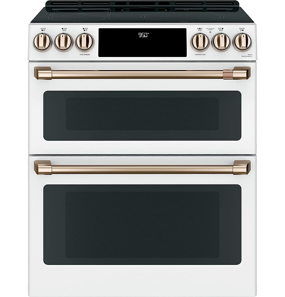 Café - 30 in. Wide 5 Elements 6.7 Cu. Ft. Slide-In Double Oven Electric Induction Convection Range, Customizable - Matte White