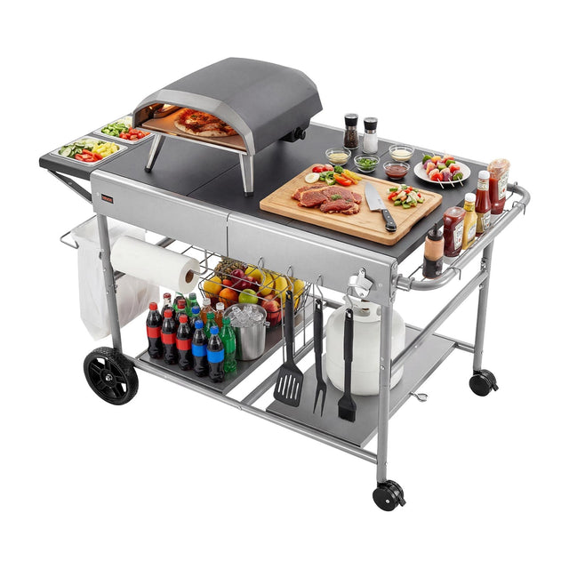 Front. VEVOR - Outdoor Grill Cart, 36.4 x 23.4 x 1 inch Tabletop Size Grilling Table, Movable Outdoor Cooking Table with 4 Spice - Gray.