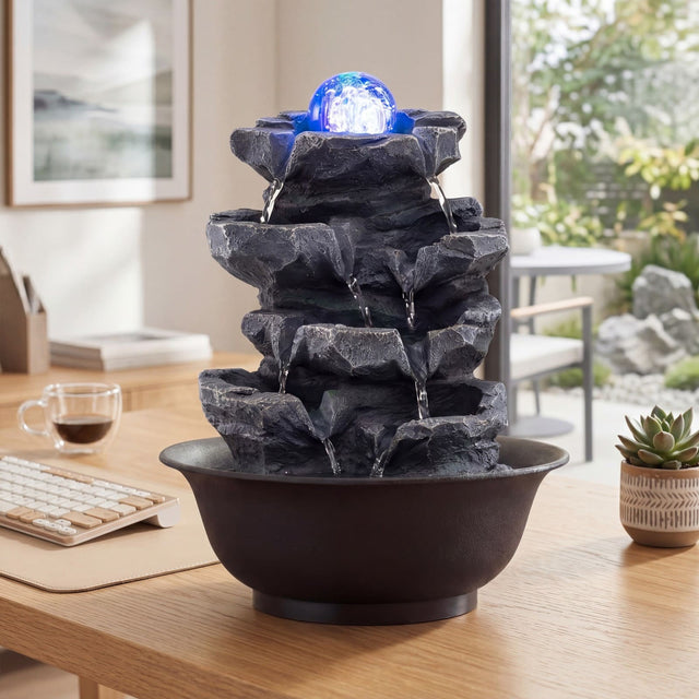 Front. Costway - Costway Tabletop Water Fountain with Rolling Crystal Ball, Color-Changing LED Light, Pump - Black.