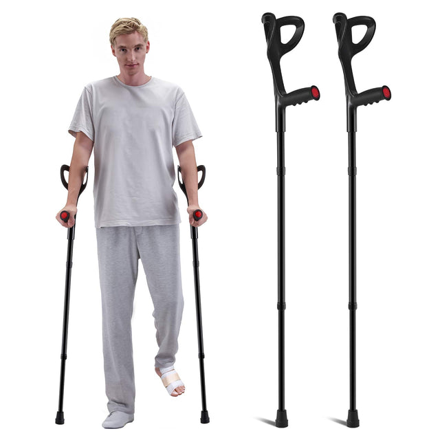 Front. VEVOR - Forearm Crutches for Adults, Folding Walking Forearm Crutches with 10-Level Adjustable Height - Black.