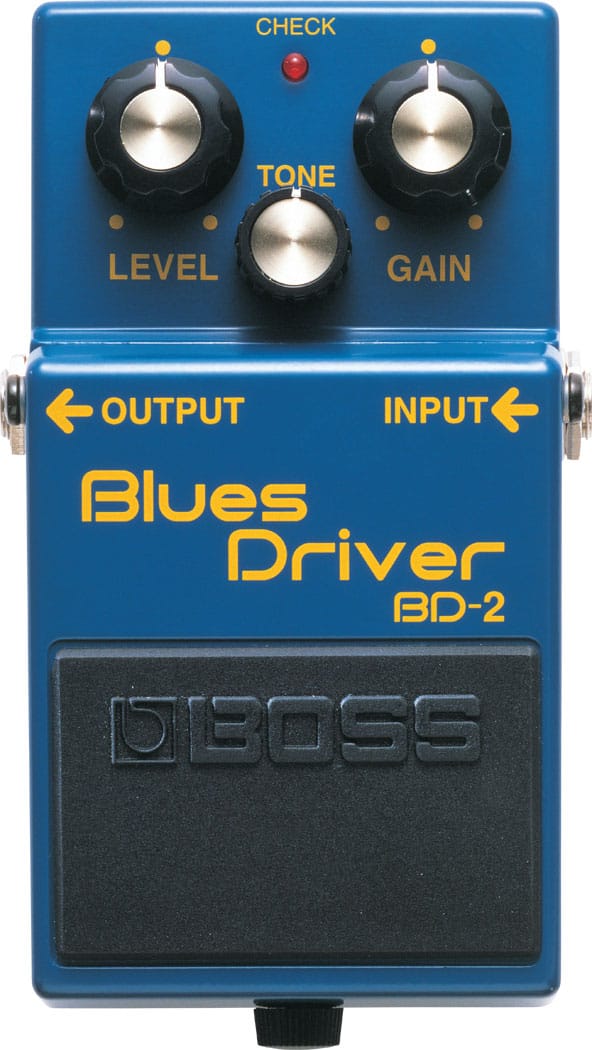 CHECK  
TONE  
LEVEL  
GAIN  

OUTPUT  
INPUT  

Blues Driver  
BD-2  

BOSS