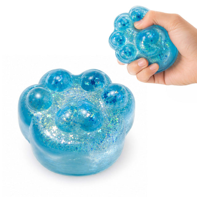 Front. Puka Creations - Glitter Cat Paw 3-Inch Squishy Stress Reliever | Blue - Blue.