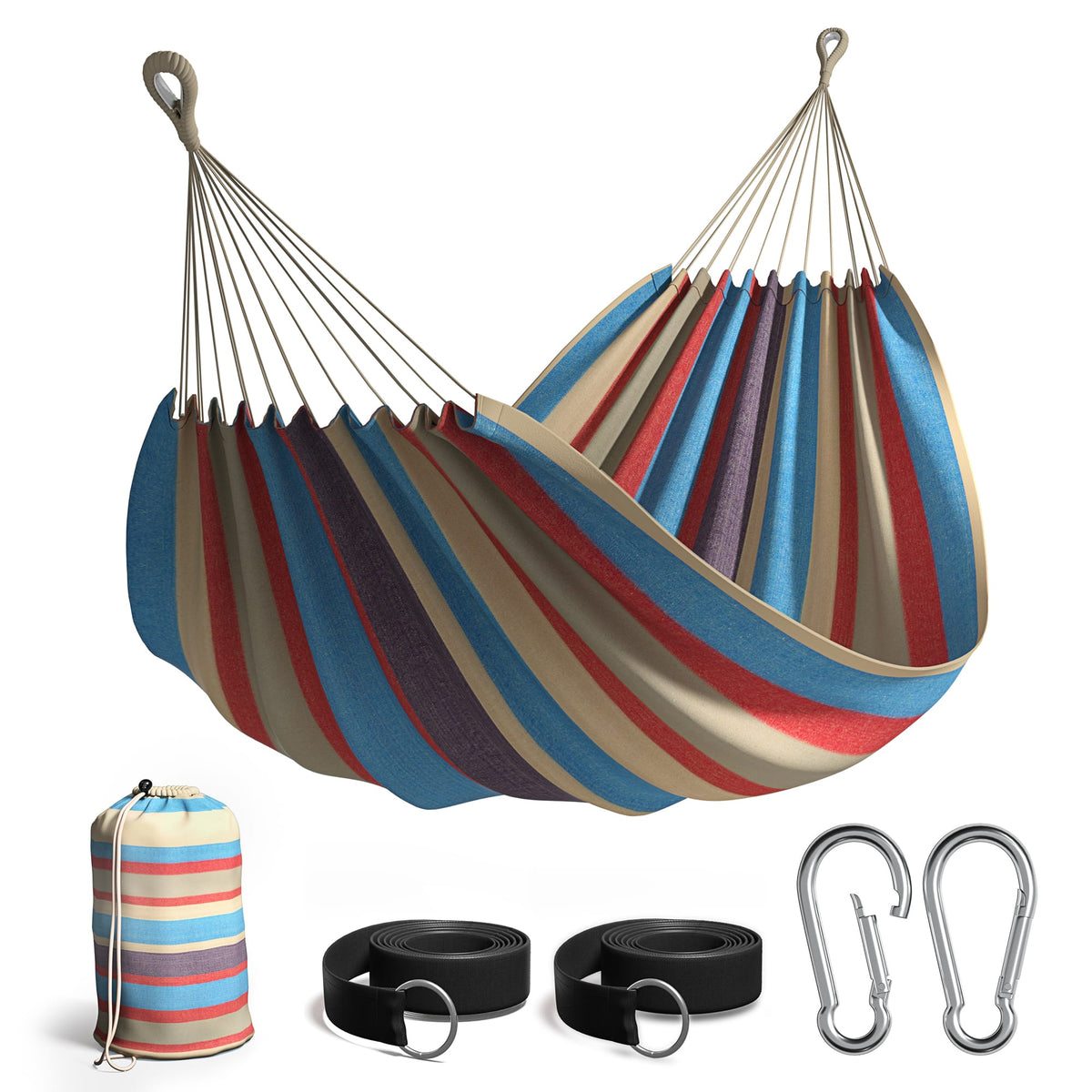 Sorbus - Sorbus® Brazilian Double Hammock - Extra-Long Two Person Portable Hammock Bed for Indoor or Outdoor Spaces, Hanging Rope - Blue, purple, red stripes