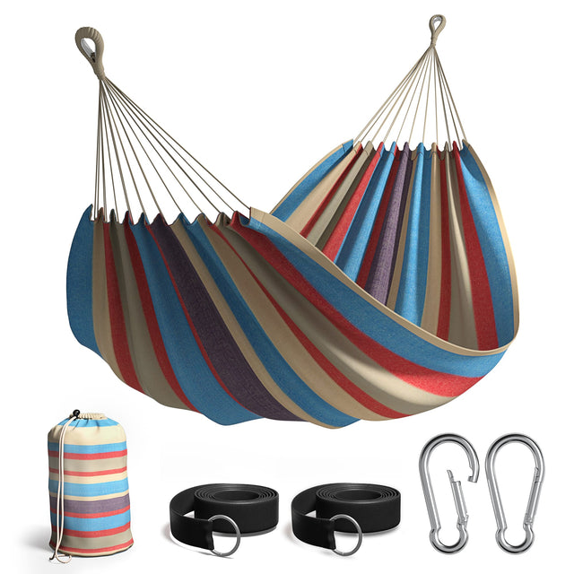 Front. Sorbus - Sorbus® Brazilian Double Hammock - Extra-Long Two Person Portable Hammock Bed for Indoor or Outdoor Spaces, Hanging Rope - Blue, purple, red stripes.