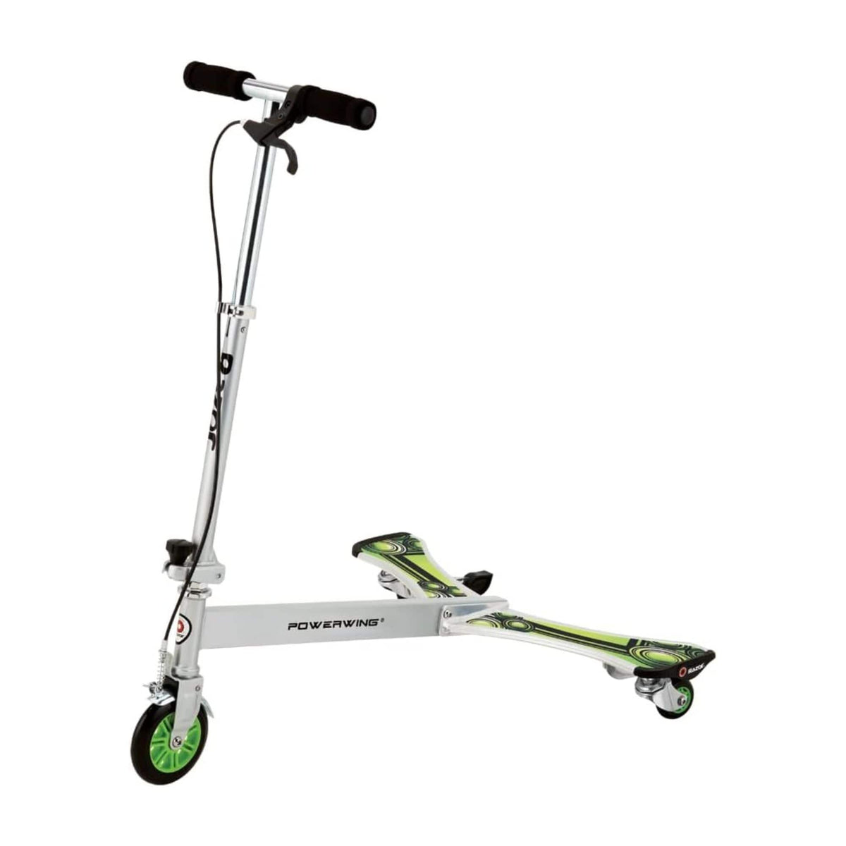 Razor - DLX PowerWing Caster Scooter, 3 Urethane Wheels for Taller Riders, Green - Grey/Silver
