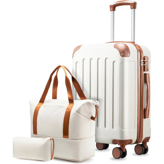 Front. LUGGEX - LUGGEX 20 Inch Carry On Luggage Airline Approved Hardside Suitcase with TSA Lock and Tote Bag - EX-Lite - White.