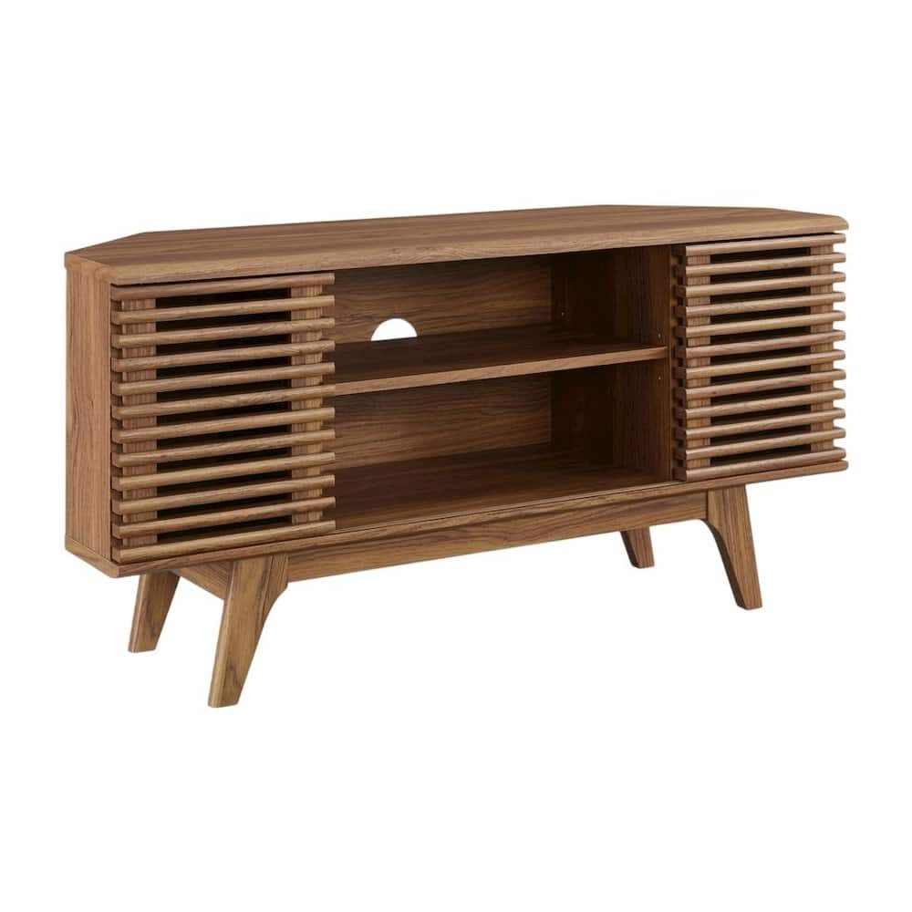 FurniFact - wooden 46-inch corner TV stand with open shelving and versatile design - Brown