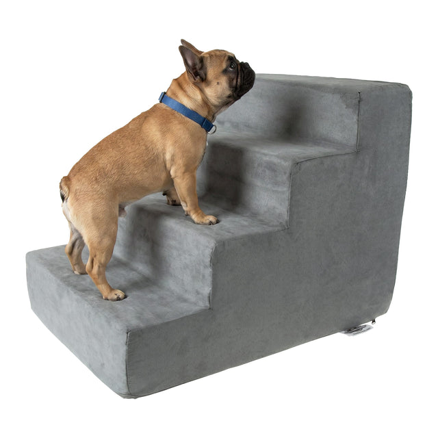 Front. PetMaker - Dog Stairs for Small Dogs 4-Step Dog Steps for High Bed and Couch Pet Stairs with Nonslip Bottom, Foam, and Cover - Gray.