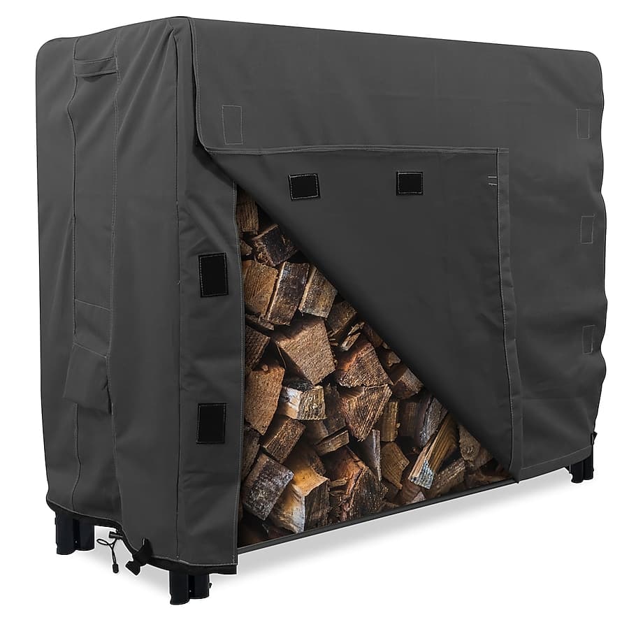 KHOMO GEAR - Heavy-Duty 4ft Firewood Log Rack Cover, Waterproof Outdoor Wood Storage Protector, Fade & Weather Resistant - Black