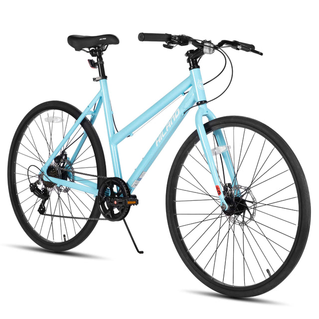 Front. HILAND - HILAND Velo 700C Hybrid Bike - City Bicycle for Men Women - Blue - M Size - Blue.