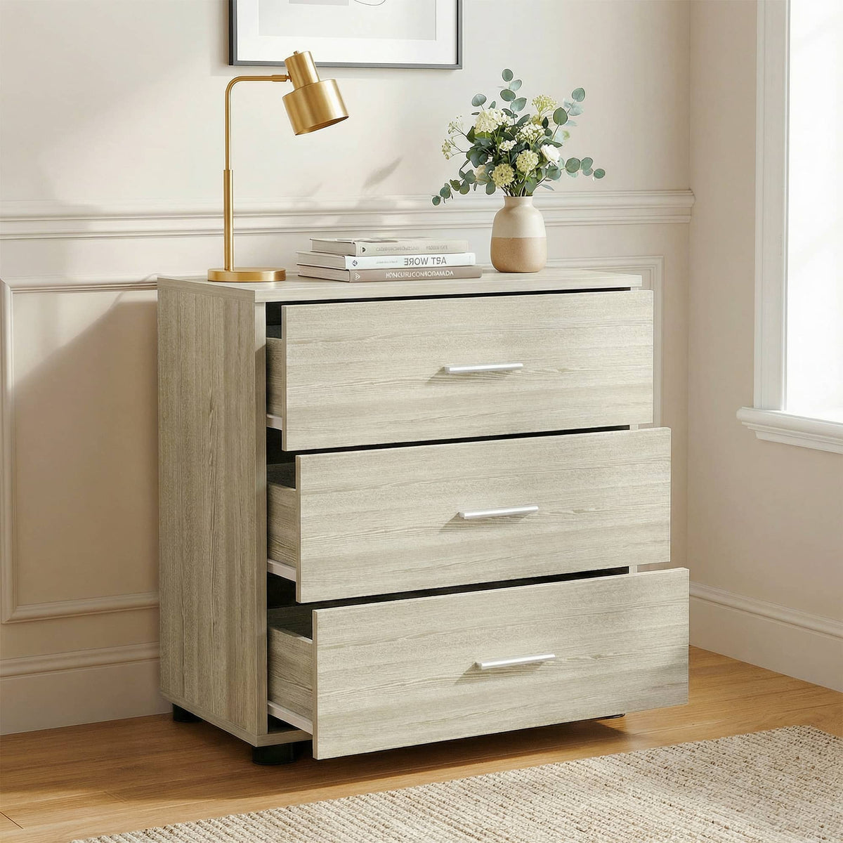 Aheaplus - Wood Closet Organizer & Nightstand with 3 Drawers, Bedroom Storage System - White Oak