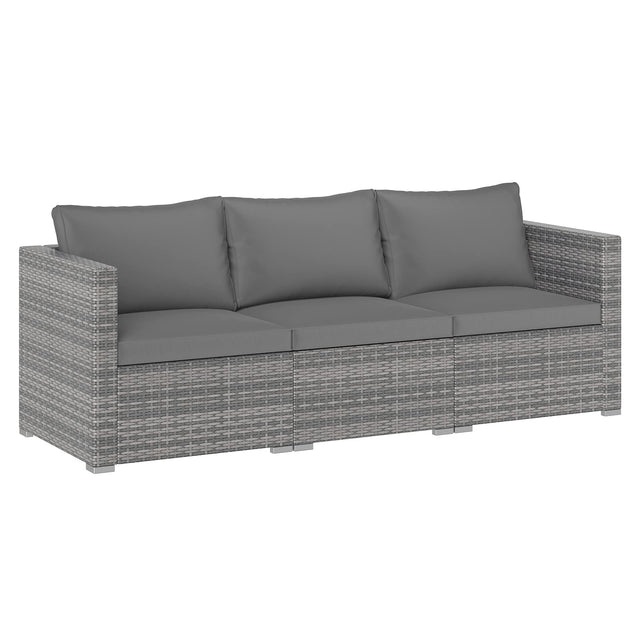 Front. Gymax - Gymax Set of 3 Patio Sectional Sofa Set PE Rattan Modular Couch Furniture Set w/Cushions Grey - Gray.