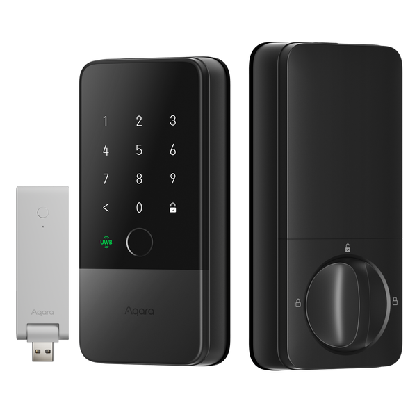 Aqara - UWB Smart Lock U400 Kit with M100 Hub, Matter, Thread, Wifi, Apple Home Key, Fingerprint, Rechargeable Battery - Black