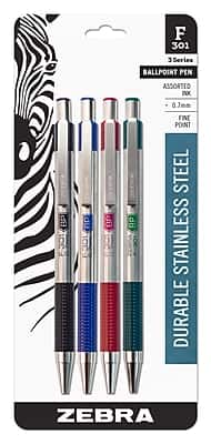 F 301  
3 Series  
Ballpoint Pen  
Assorted Ink  
0.7mm Fine Point  
Durable Stainless Steel  
Zebra