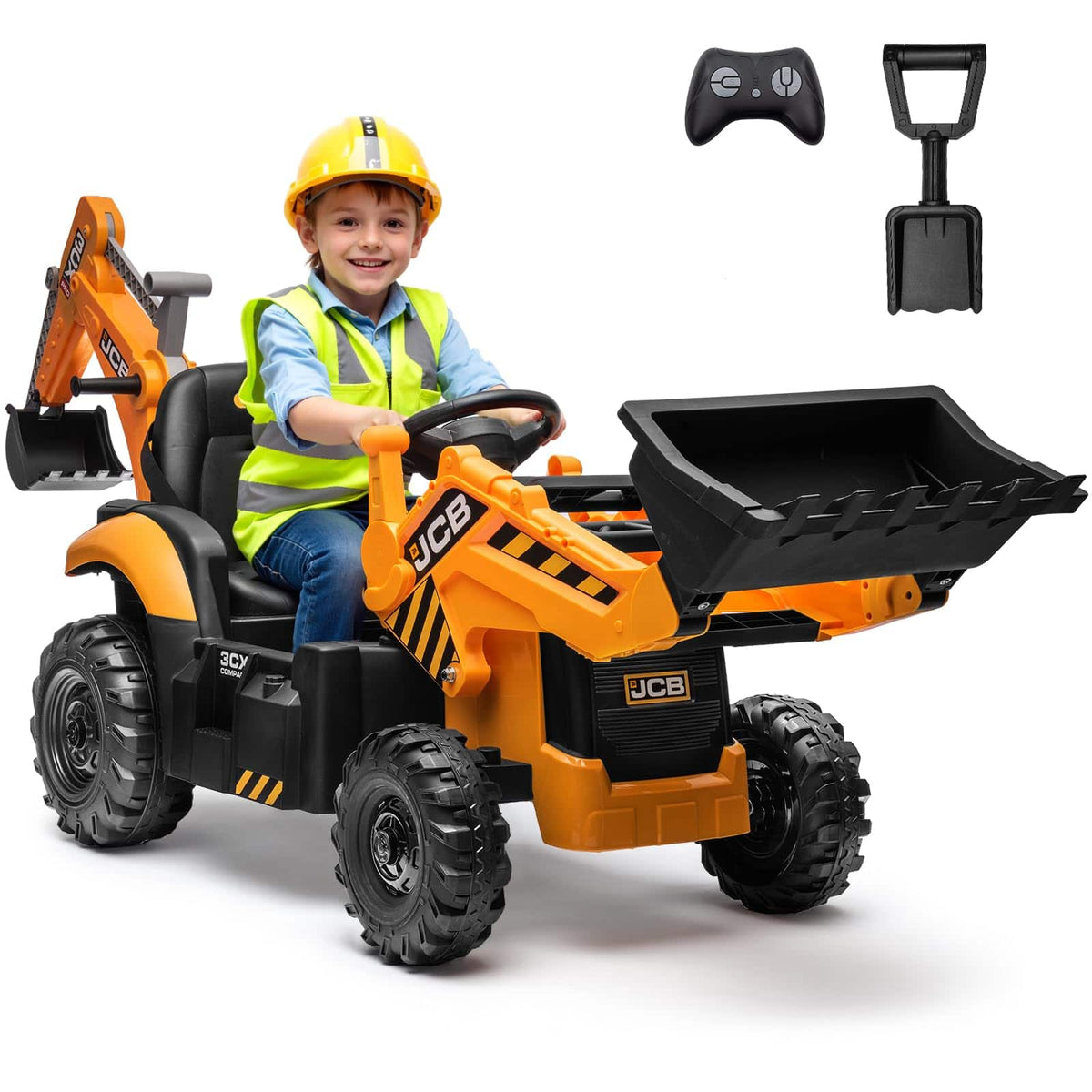 FIRST RIDE ON - JCB 3CX Licensed 24V Excavator Ride On Toys for Kids, Backhoe Digger Toy, Electric Construction Car for Boys Girls - Orange