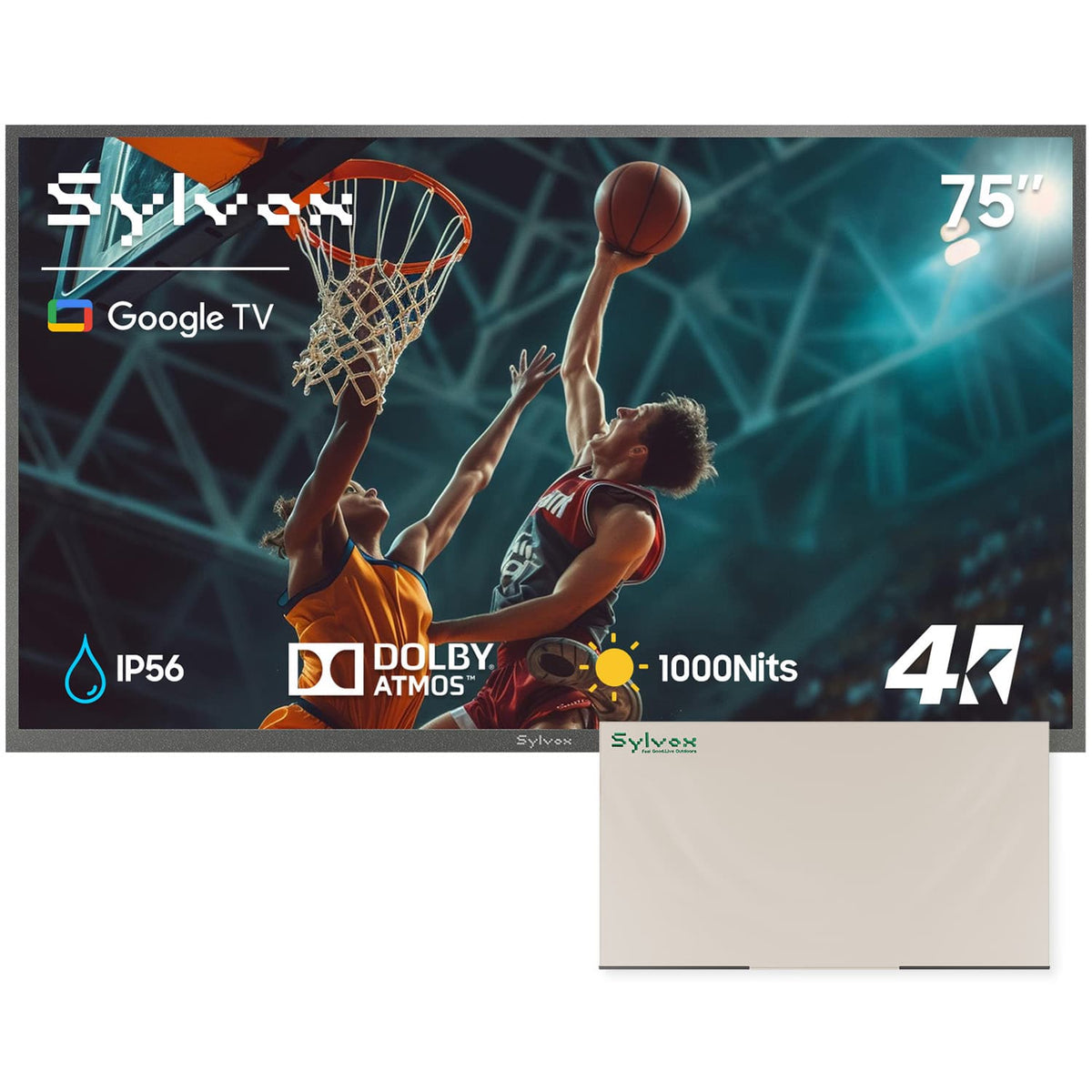 Bundle - Sylvox - 75" Outdoor TV with TV Cover, 1000nits Google Smart TV, IP56 Waterproof Partial Sun Outside TV(Deck Pro3.0）