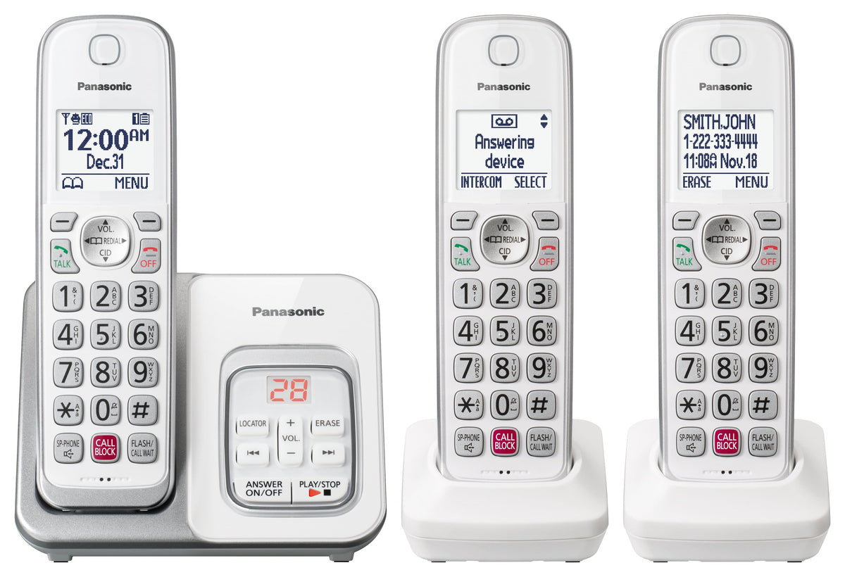 Panasonic - KX-TGD833W DECT 6.0 Expandable Cordless Phone System with Digital Answering System - White