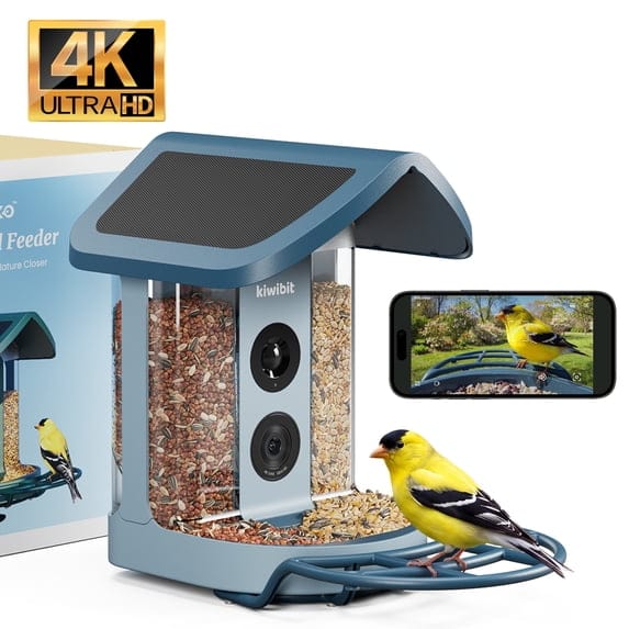 Kiwibit - Solar Smart Bird Feeder 2 with Camera, 8MP Photos, 4K UHD Video, Long Battery Life, AI Identifies 10,000+ Bird Species - Blue