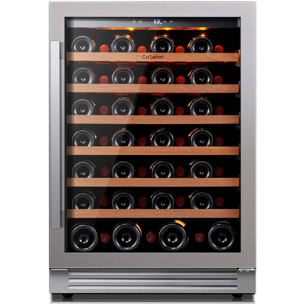 Ca'Lefort - 24 Inch Wine Fridge, 61-bottle Wine Refrigerator, 3 color LED Wine cooler,40-65°F, Built-in/freestanding ,For Home Bar - Stainless Steel