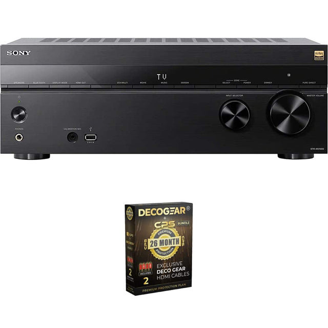 SONY AV Receiver  
- Bluetooth  
- HDMI  
- Calibration Mic  
- Master Volume  
- Premium Protection  
- 26 Month CPS Protection  
- Exclusive Deco Gear Premium Cables