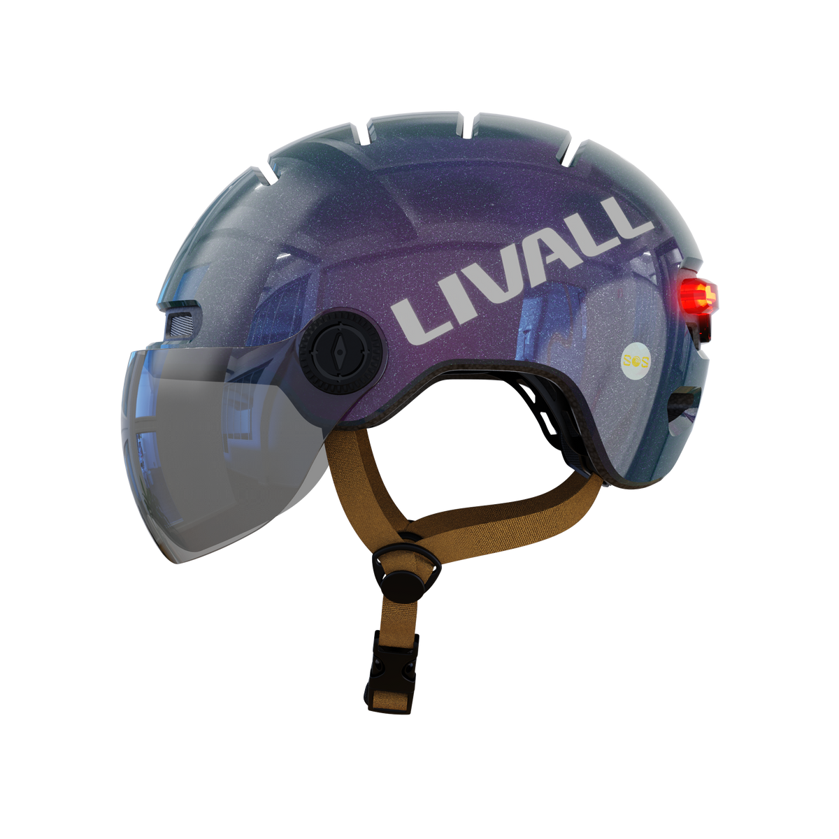 LIVALL - L23 Smart Bike Helmet, LED Lights & Removable Visor, NTA8776 E-Bike Certified, Fall Detection & SOS Alert - Large - Purple