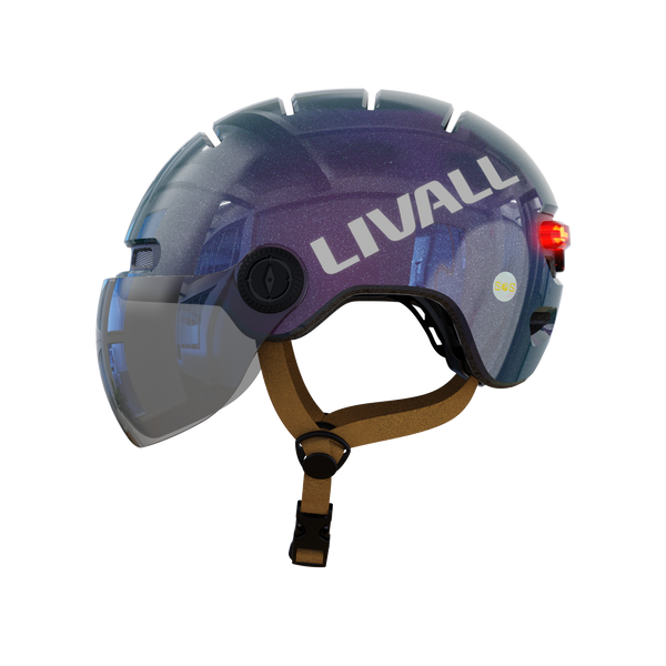 LIVALL - L23 Smart Bike Helmet, LED Lights & Removable Visor, NTA8776 E-Bike Certified, Fall Detection & SOS Alert - Large - Purple