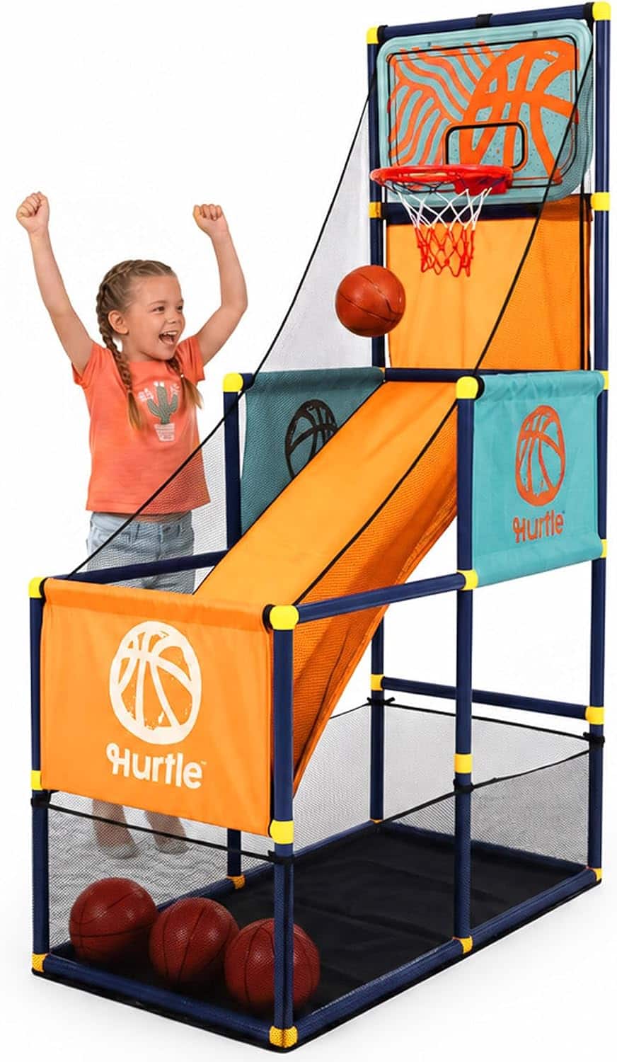Hurtle - SereneLife Kids Arcade Basketball Hoop Set with Mini Balls, Pump & Stable Base for Indoor/Outdoor Play - Orange