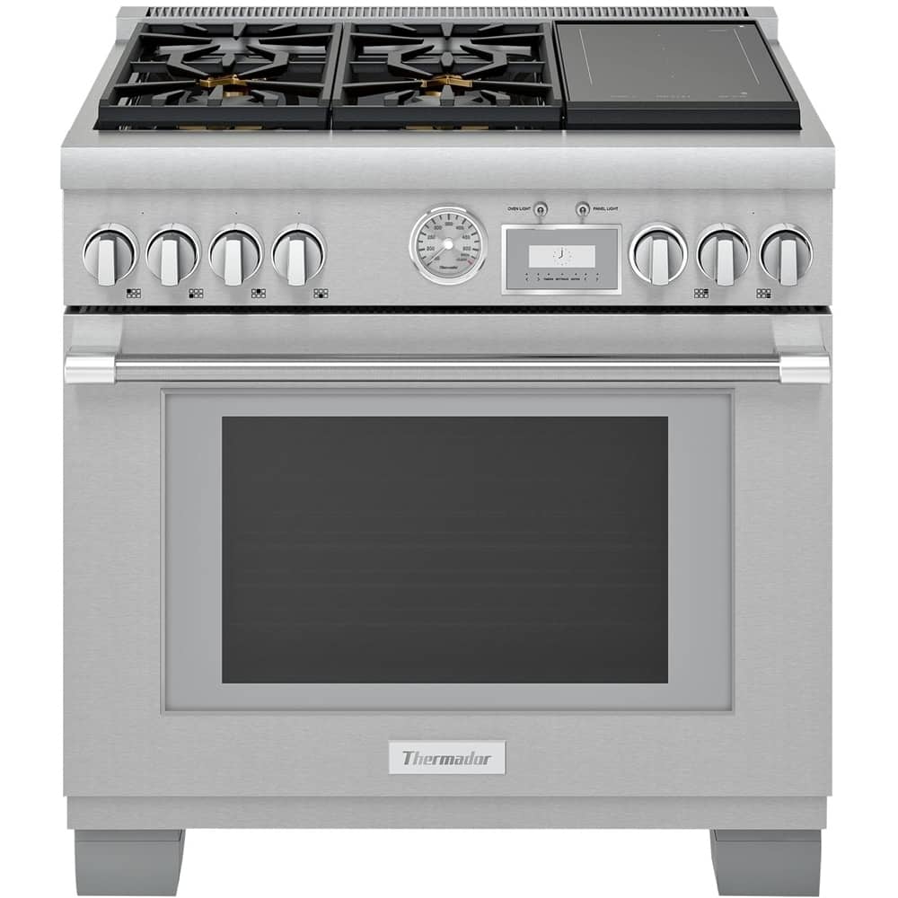 Thermador - Pro Grand 36 in. Wide 5.7 Cu. Ft. Freestanding Dual Fuel LP Convection Range with  Self-Cleaning and 5 Burners - Stainless Steel