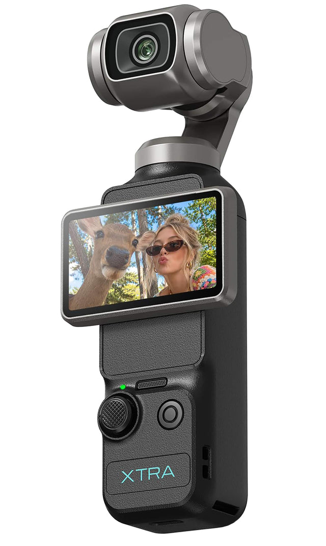 Front. Xtra - Muse Pocket Camera w/ 1'' CMOS & 3-Axis Gimbal Stabilizer, 4K/120fps, Digital Camera for Vlogging, Face/Object Tracking - Black.