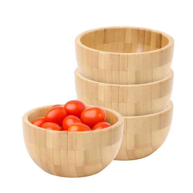 Front. MegaChef - MegaChef 4 Piece 4.75 Inch Bamboo Wood Salad Bowl Set - Light Brown.