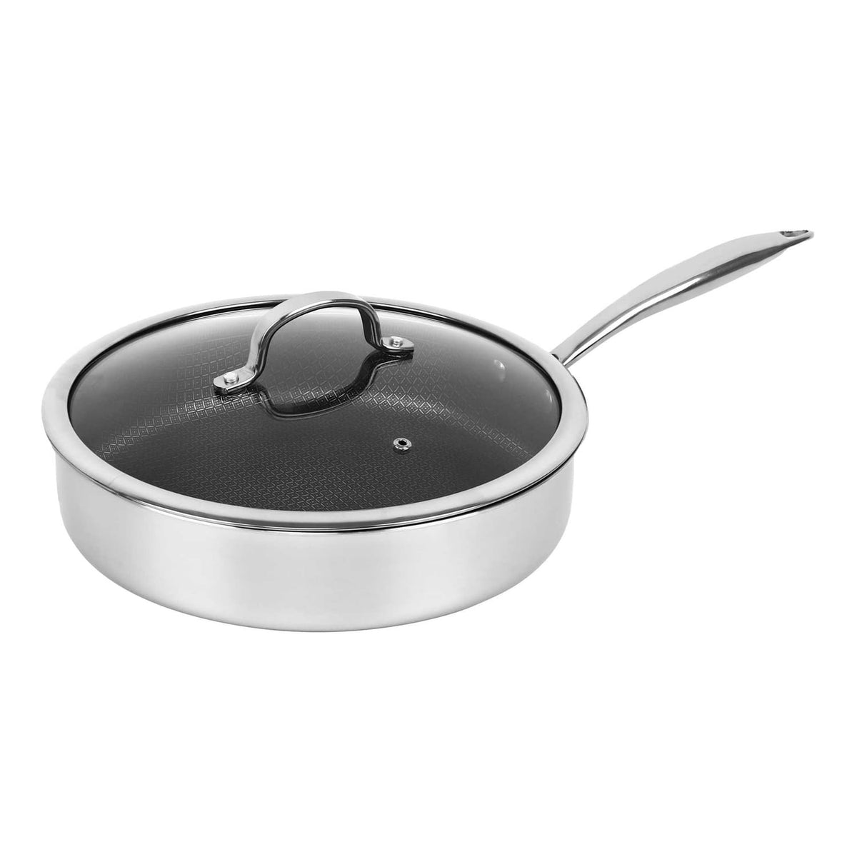 Brentwood - B-dsh26l 10-in. 3.2-qt. 3-ply Hybrid Non-stick Stainless Steel Deep Saute Pan With Tempered Glass Lid - Silver