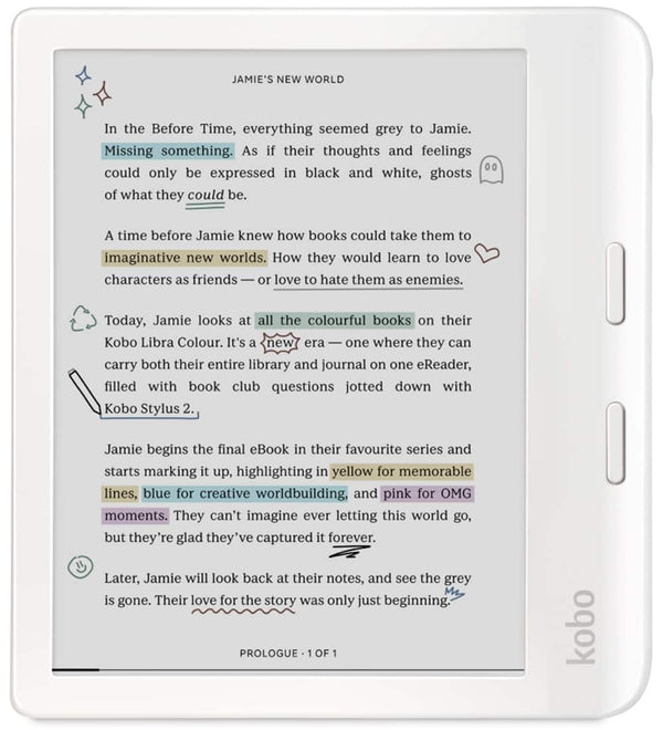 Kobo - Libra Colour-eReader-7" Glare-Free Color E Ink Kaleido 3 Display-Dark Mode Option-Waterproof-32GB - 2024 - White