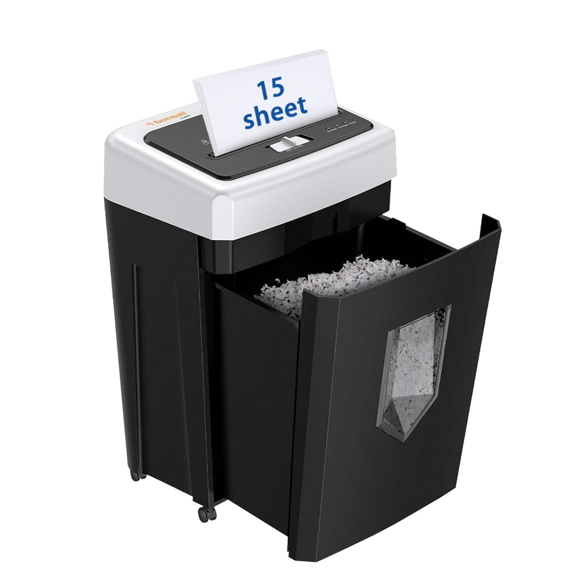 Bonsaii - 15-Sheet Cross-Cut Paper Shredder - 40-Minute Run - P-4 Security -Jam-Proof System - 5-Gallon Bin - Home & Office - Black