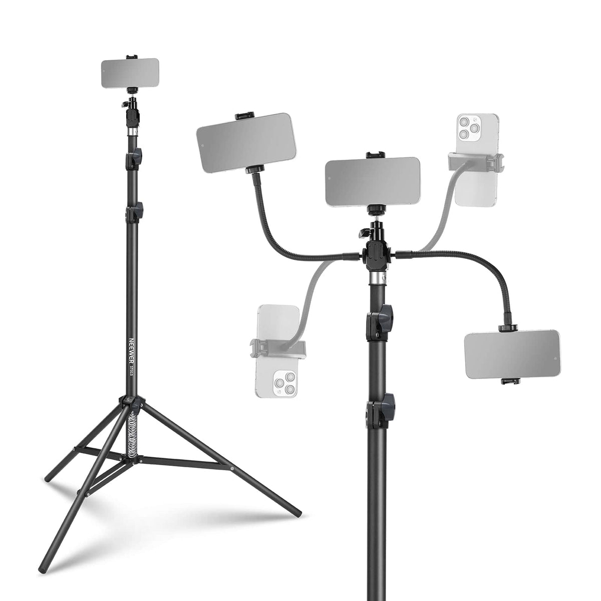 Neewer - Basics Tripod Stand, Dual Flexible Arms, Aluminum - Black