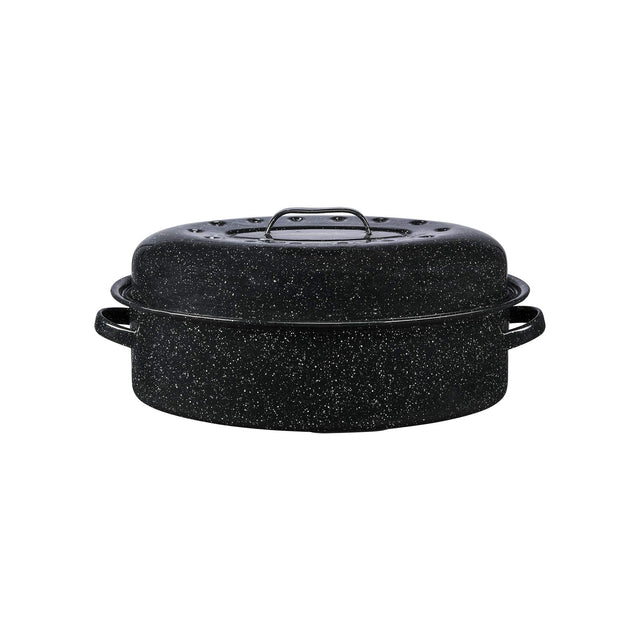 Front. Granite Ware - Granite Ware 18-Inch Covered Oval Roaster - Speckled Black - Speckled Black.