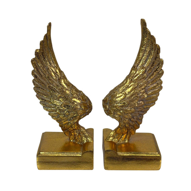 Front. Things2Die4 - Angel Wing Bookends Set Antique Gold Resin 8.75 in Decorative Book Holders - Gold.