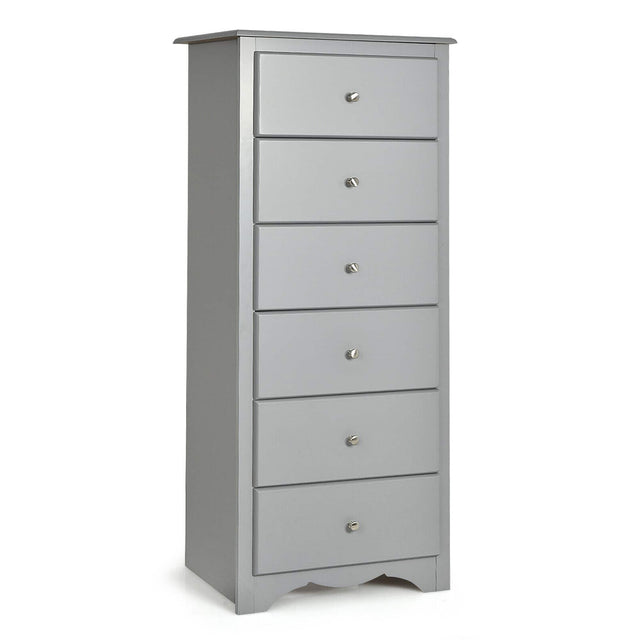 Front. Gymax - Gymax 6 Drawer Chest Dresser Clothes Storage Bedroom Tall Furniture Cabinet Grey - Grey.