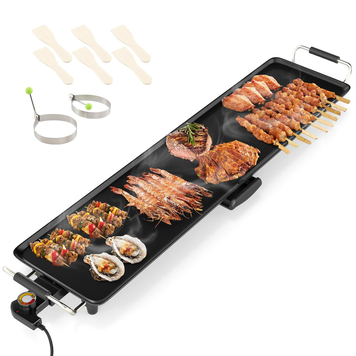 Gymax - 27'' Large Electric Griddle w/ Adjustable Temperature Thermostats and Drip Tray - Black