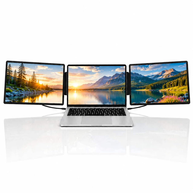 Front. INVZI - MagHub Dual 14" Laptop Screen Extender - Foldable Triple Screen Portable Monitor with Dual 1200P IPS Displays.