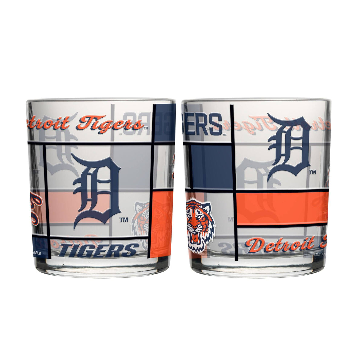 Logo Brands - Detroit Tigers 12oz. Quilted Stained Two-Pack Rocks Glass Set - Multicolor