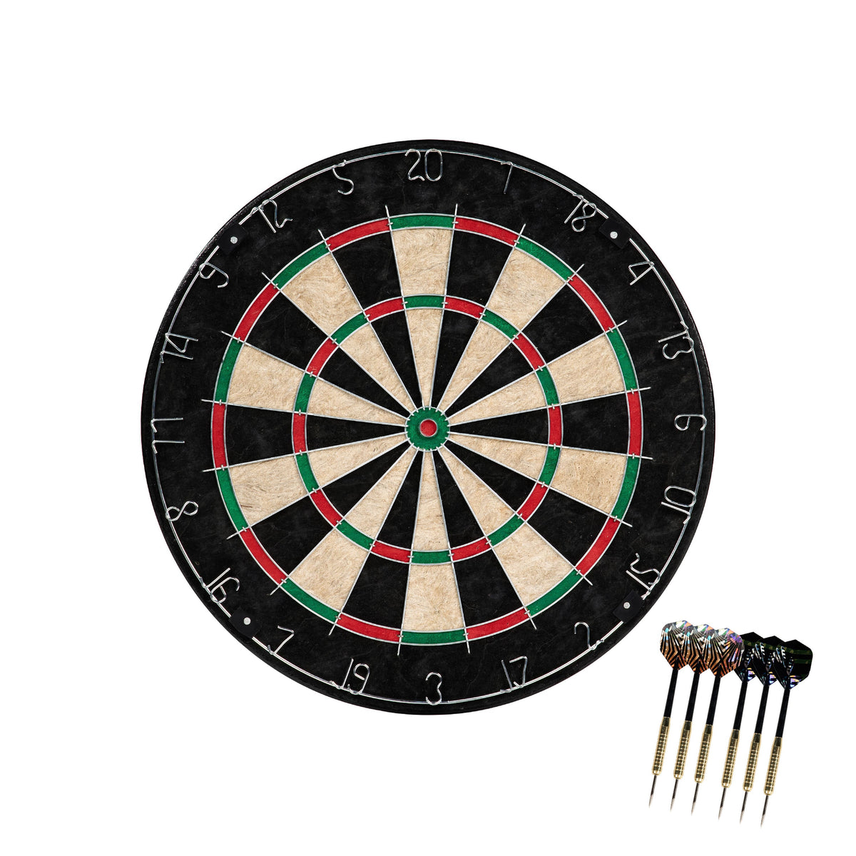 MD Sports - 18 in Sisal Dartboard with Staple-Free Bullseye and Steel Tip Dart Set Perfect Replacement Dartboard - ‎Black / Green / Red